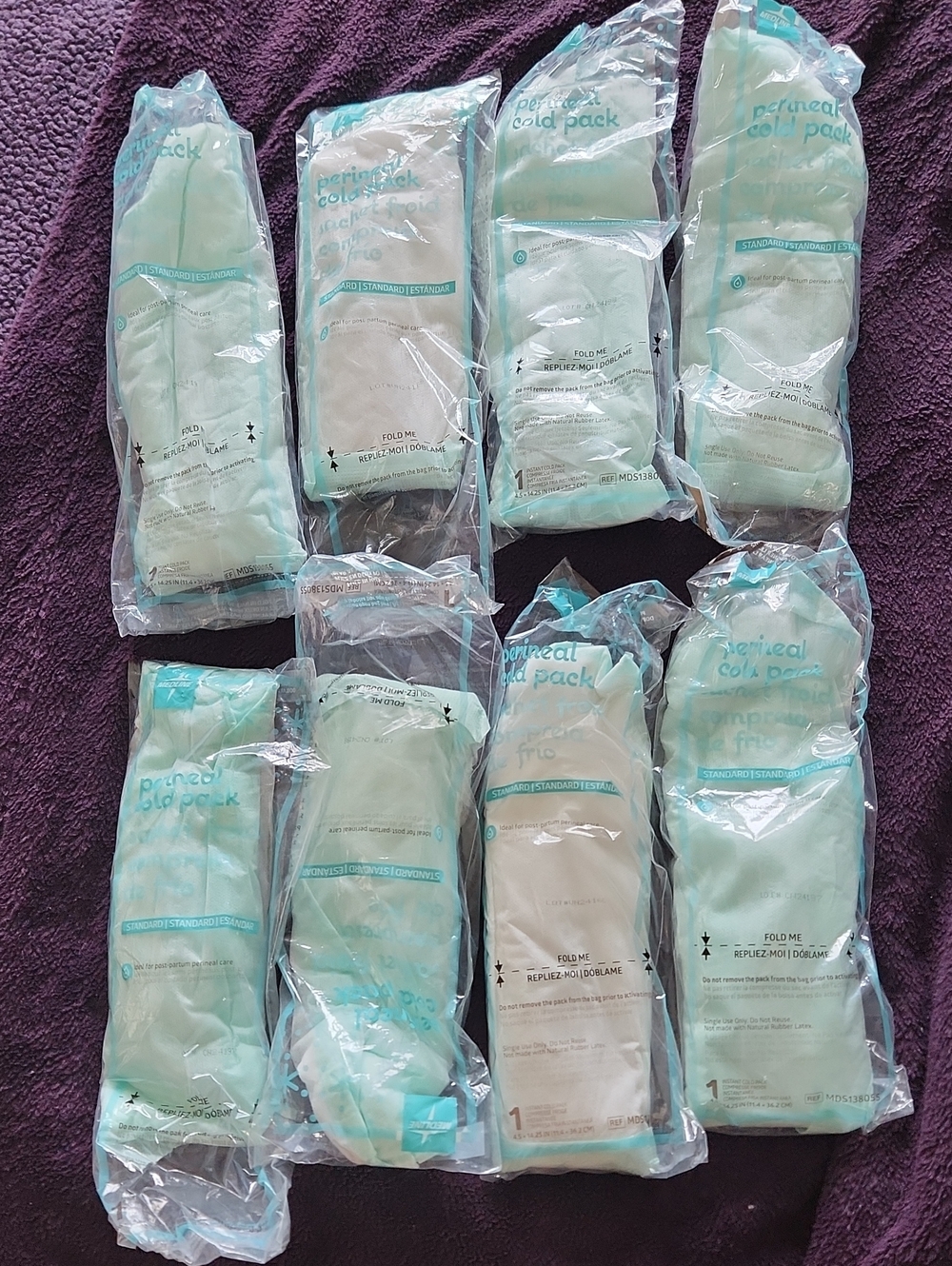 Perineal Cold Pack - Light Aqua Disposable Packs (Lot of 8)